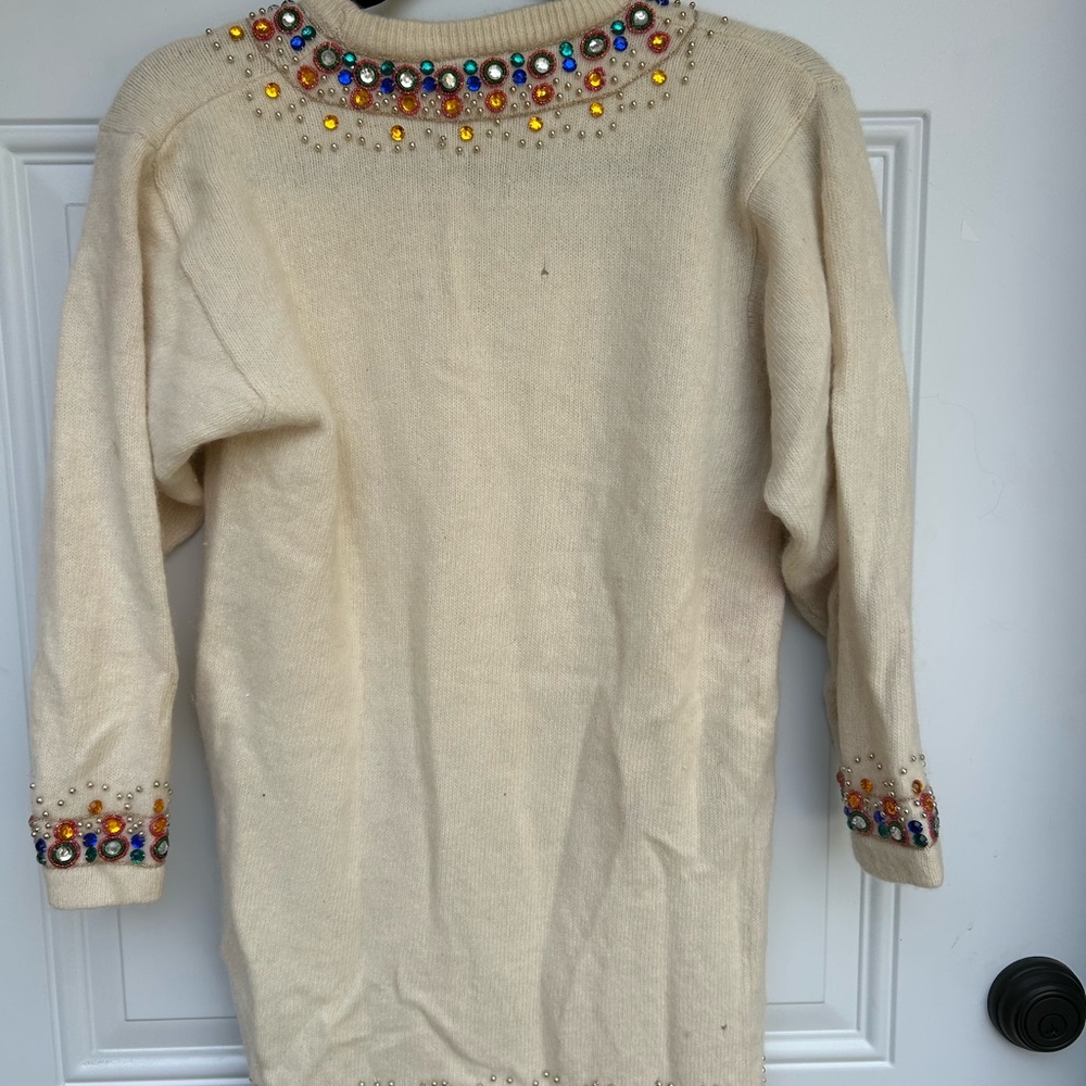 Vintage Lambswool Blend Embellished Cream Sweater